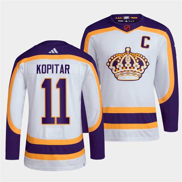 Men%27s Los Angeles Kings #11 Anze Kopitar White 2022 Reverse Retro Stitched Jersey Dzhi